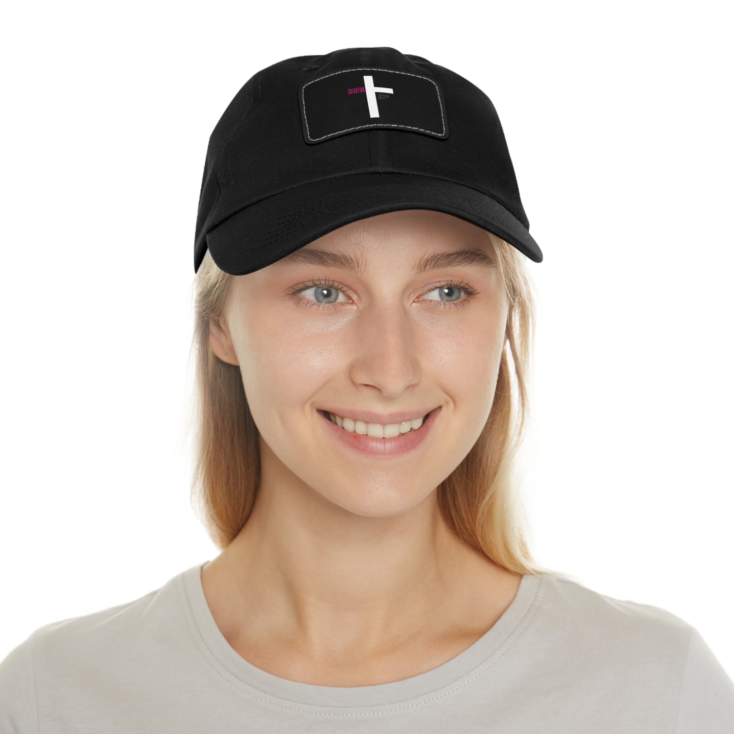 Faith-Inspired Dad Hat with Leather Patch | Stylish Black Cap for Everyday Wear