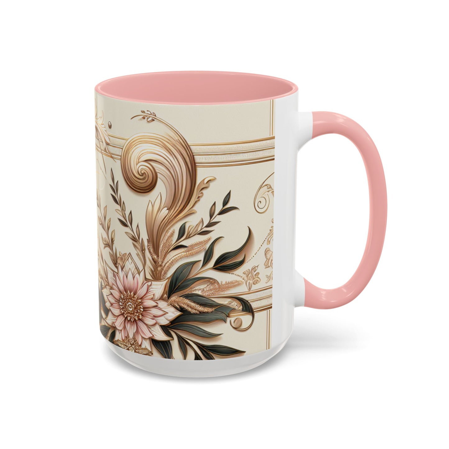 Elegant Floral Accent Coffee Mug - 11 & 15oz - Perfect for Home & Gifts