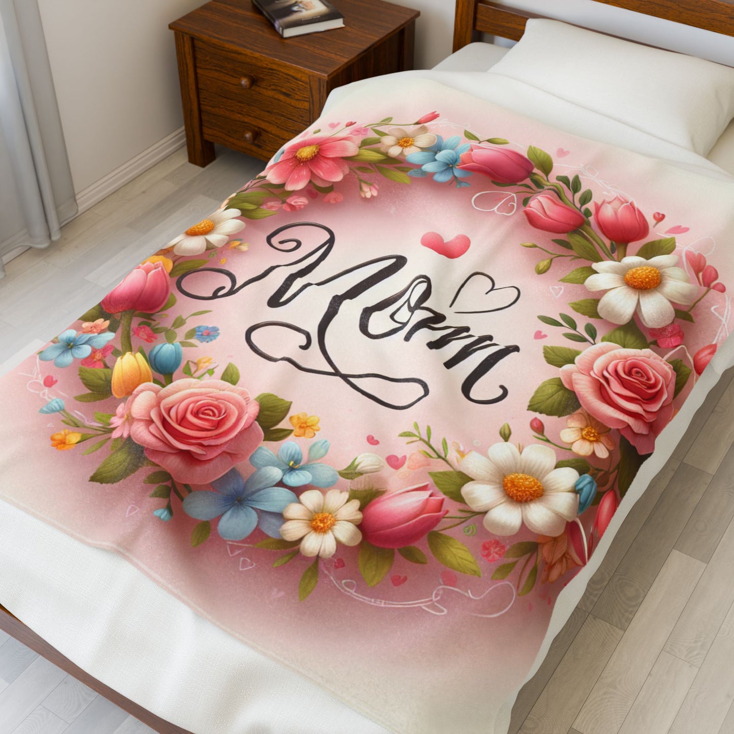 Floral 'Mom' Velveteen Plush Blanket for Cozy Comfort