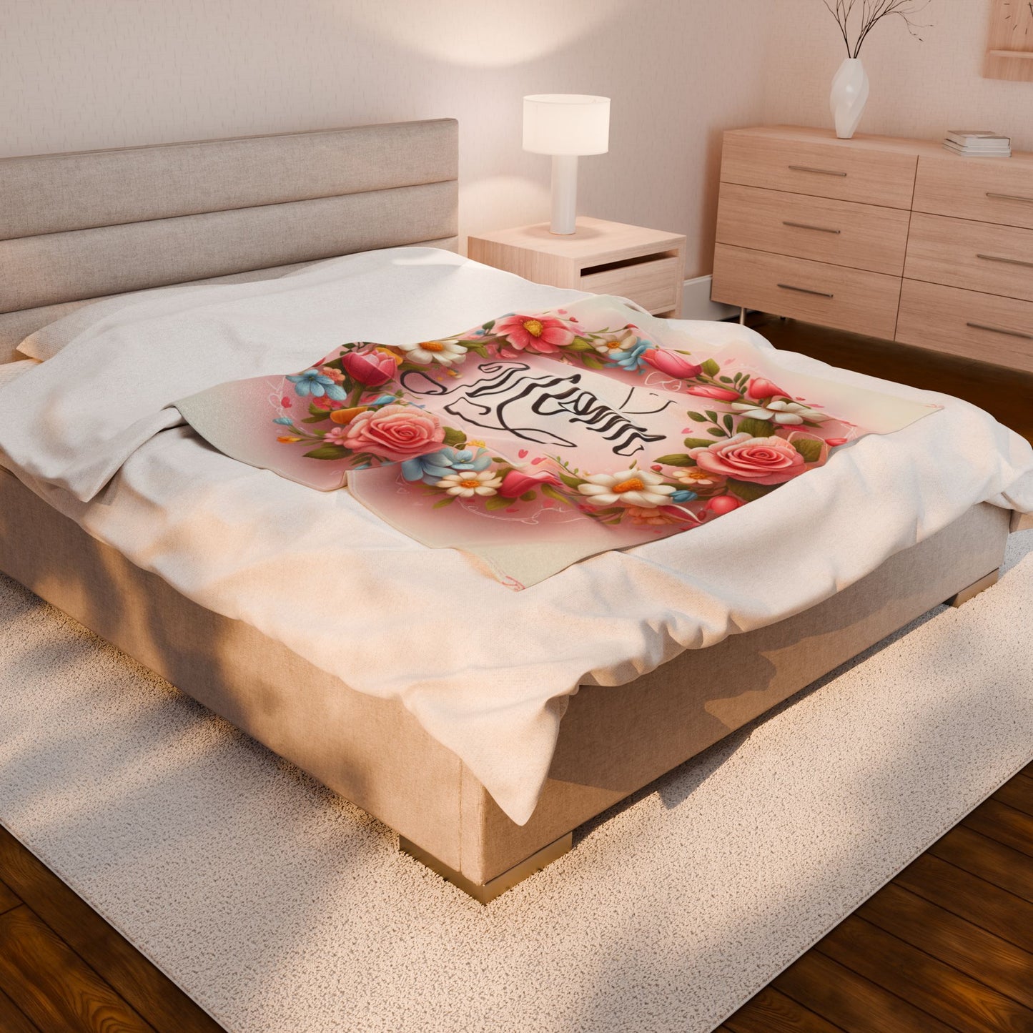 Floral 'Mom' Velveteen Plush Blanket for Cozy Comfort
