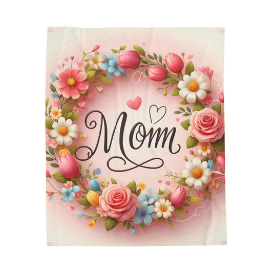 Floral 'Mom' Velveteen Plush Blanket for Cozy Comfort
