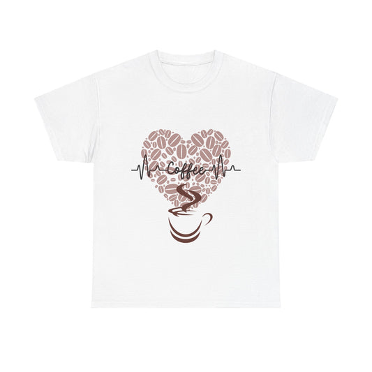 Coffee Heartbeat Unisex Heavy Cotton Tee - Perfect for Coffee Lovers